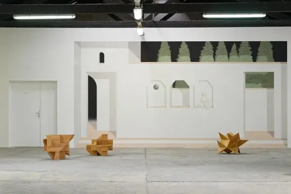 Christian Hidaka & Raphaël Zarka, Exhibition view 1 of La Famille Schoenflies at Les Instants Chavirés, Montreuil (FR), 2016. Courtesy the artists and Michel Rein, Paris/Brussels. Photo: Aurélien Mole.