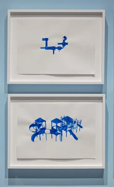 Ghazaleh Avarzamani, Regarding Playground (detail), ink on dot gridded paper, 18 framed drawings, 11