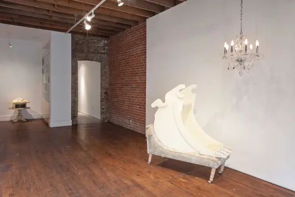 Clint Neufeld, Bucket Teeth on Shelves, details 1, 2006, porcelain, MDF, 6” x 20” x 7”. Photo: Toni Hafkenscheid.