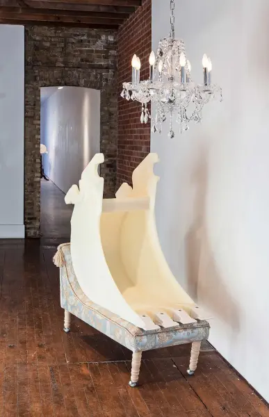 Clint Neufeld, Are You My Mother, 2006, wax, wood, cloth, 64” x 58” x 24”. Photo: Toni Hafkenscheid.