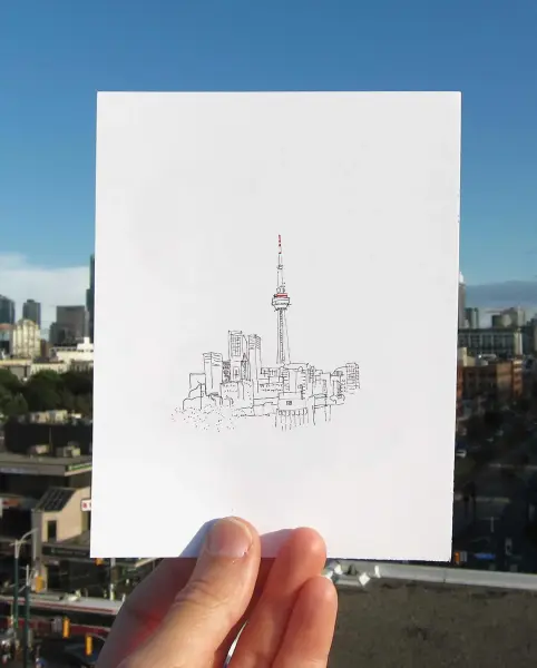 Erica Brisson, CN Tower view from Asian Village rooftop, details 2, Toronto, 2012.