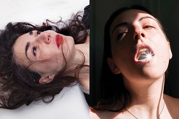 Left: Elinor lying down, gazing upward. Right: Hannah with head raised, light emerging from her mouth.