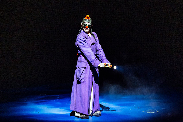 Professional clown Jesse Buck, performing on stage as Professor Eff.